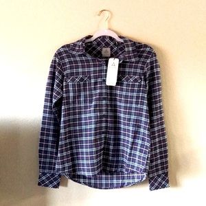 ASCEND Blue Purple White Plaid Long Sleeve Flannel Shirt Sz XS